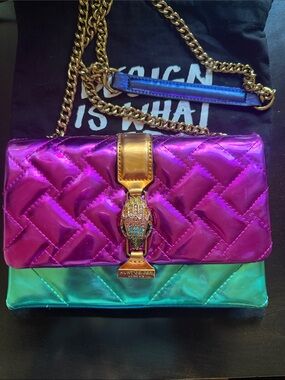 Kurt Geiger Iridescent Fuchsia and Teal Quilted Chain Crossbody